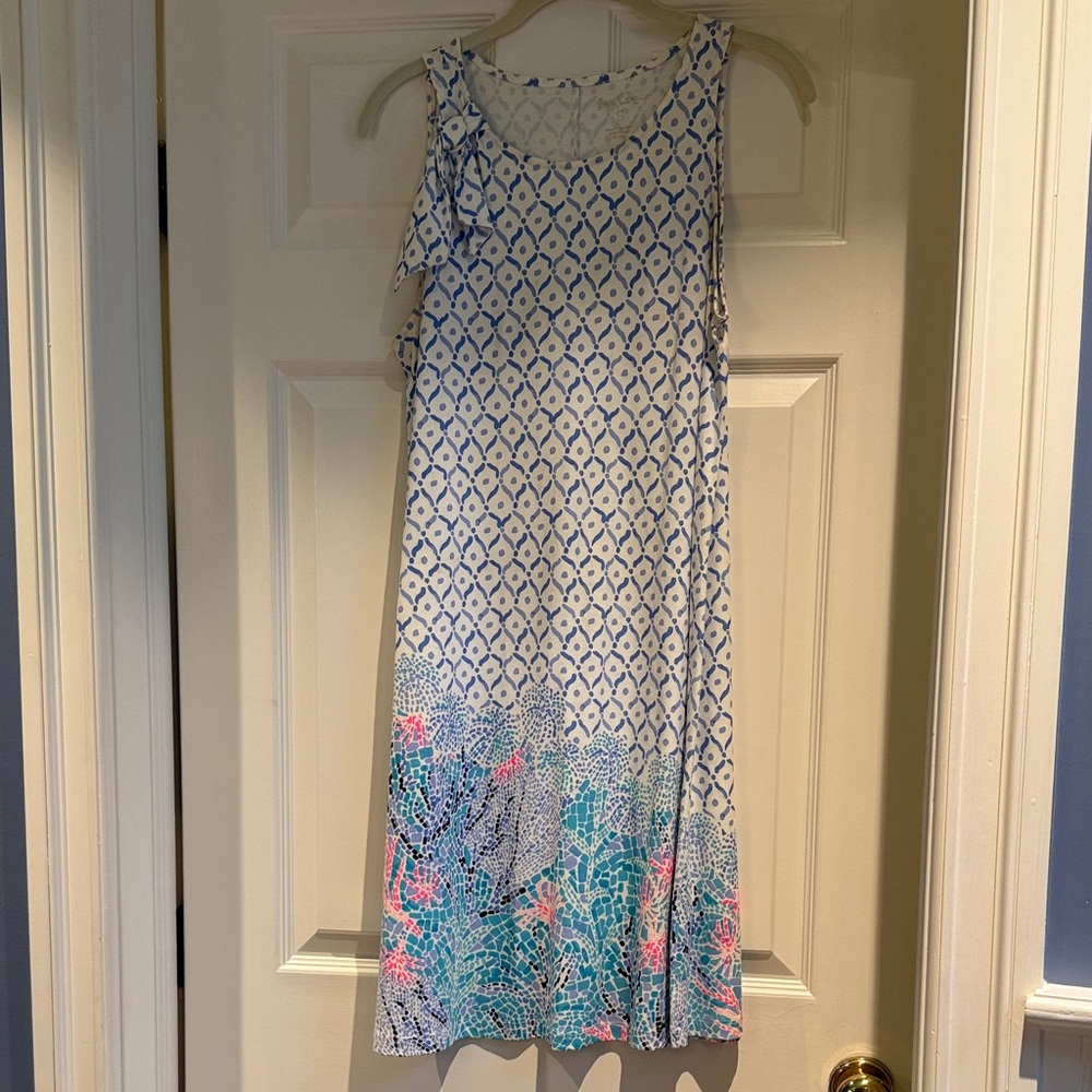 Lilly Pulitzer White and Blue Patterned Dress with Pink & Teal Accents - Picture 4 of 4
